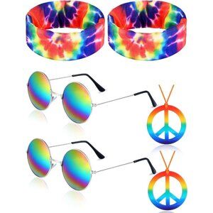 Hippie Costume Set, Hippie Sunglasses, Peace Sign Necklace and Tie Dye Headband